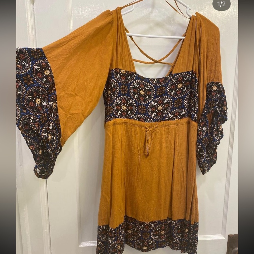 Aztec flare sleeve dress